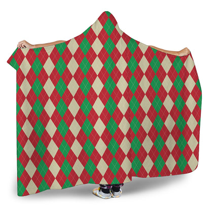 Christmas Themed Argyle Pattern Print Hooded Blanket