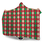 Christmas Themed Argyle Pattern Print Hooded Blanket