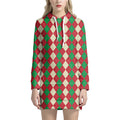 Christmas Themed Argyle Pattern Print Pullover Hoodie Dress