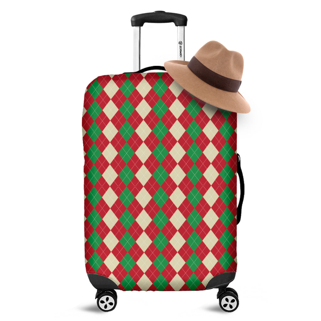 Christmas Themed Argyle Pattern Print Luggage Cover