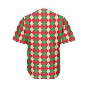 Christmas Themed Argyle Pattern Print Men's Baseball Jersey