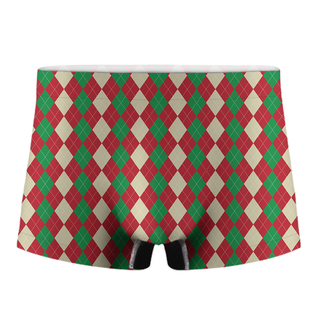 Christmas Themed Argyle Pattern Print Men's Boxer Briefs