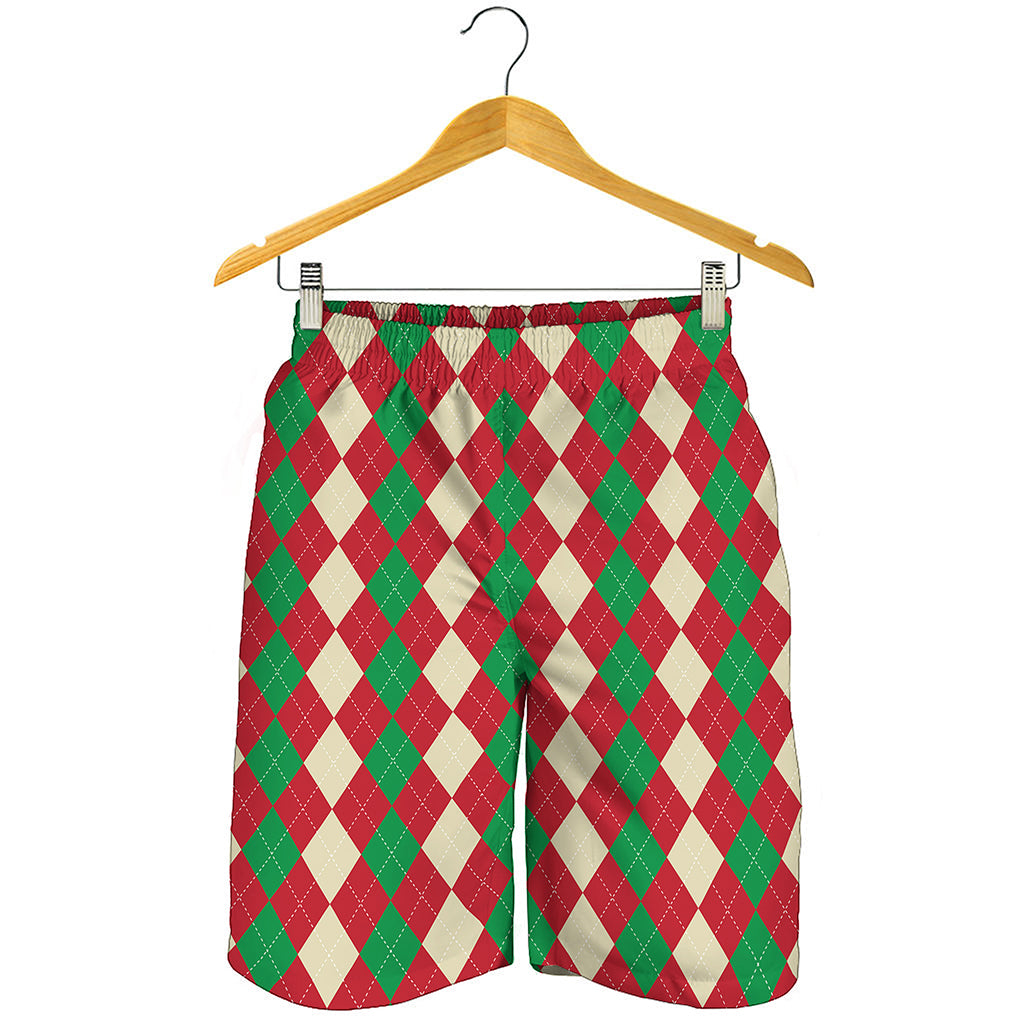 Christmas Themed Argyle Pattern Print Men's Shorts