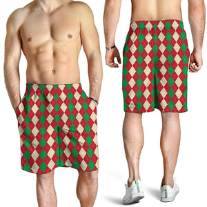 Christmas Themed Argyle Pattern Print Men's Shorts