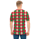 Christmas Themed Argyle Pattern Print Men's T-Shirt