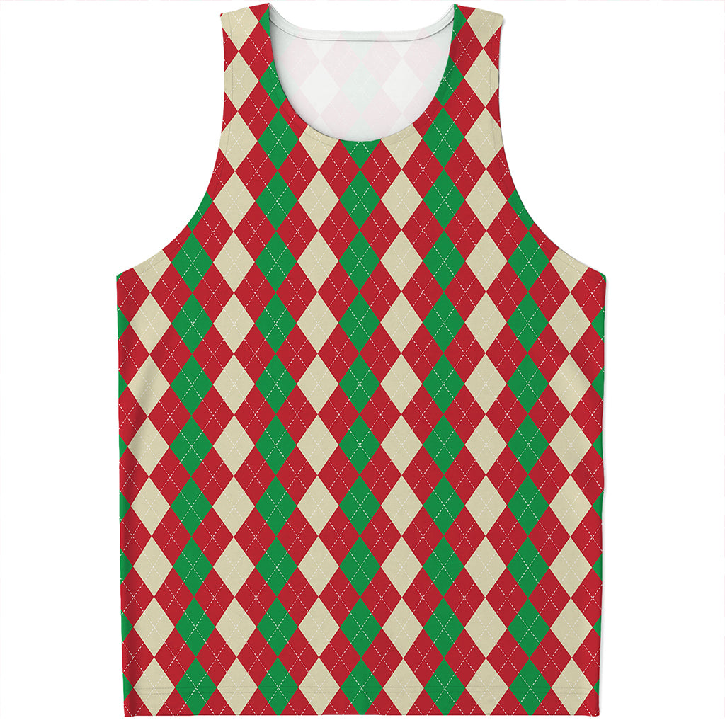 Christmas Themed Argyle Pattern Print Men's Tank Top