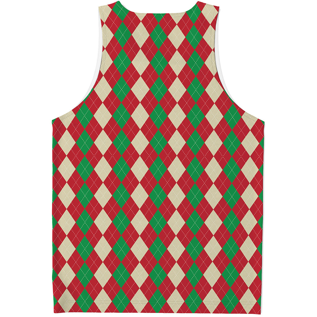 Christmas Themed Argyle Pattern Print Men's Tank Top