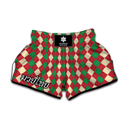 Christmas Themed Argyle Pattern Print Muay Thai Boxing Shorts