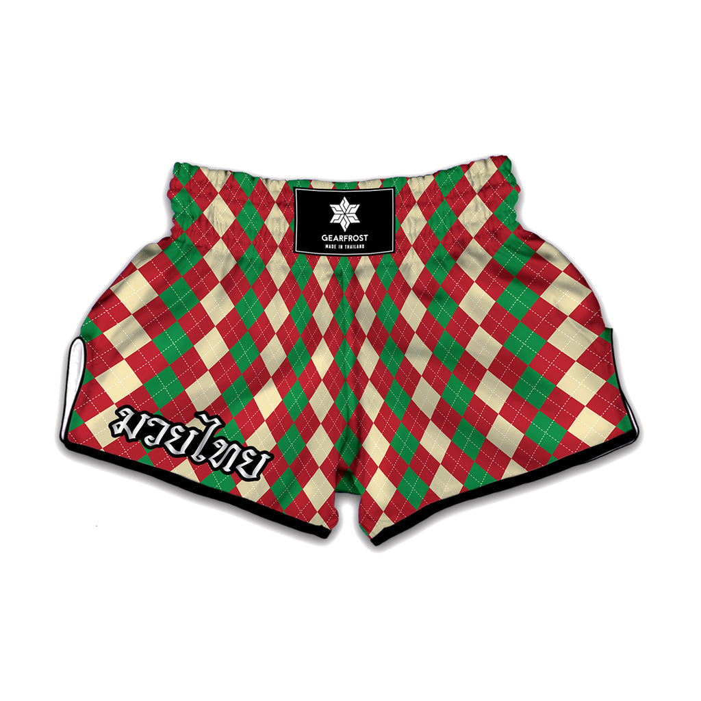 Christmas Themed Argyle Pattern Print Muay Thai Boxing Shorts