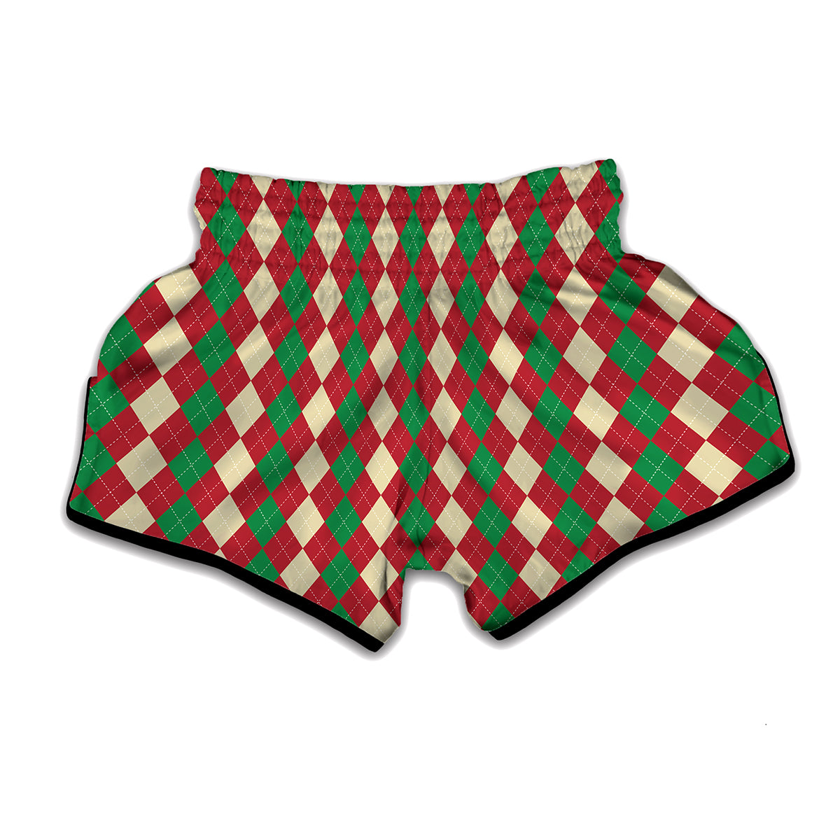 Christmas Themed Argyle Pattern Print Muay Thai Boxing Shorts