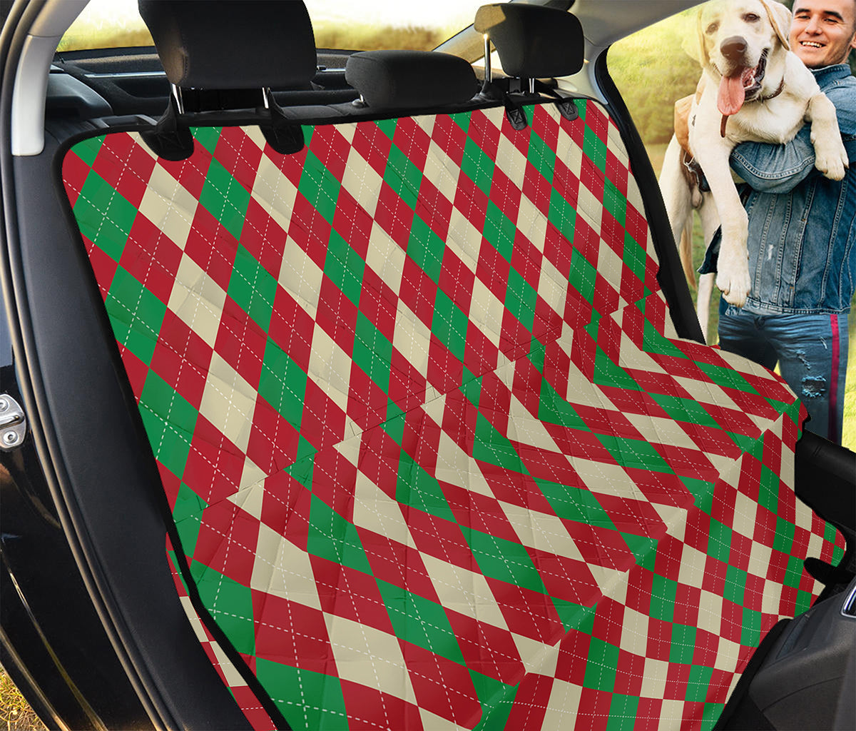 Christmas Themed Argyle Pattern Print Pet Car Back Seat Cover