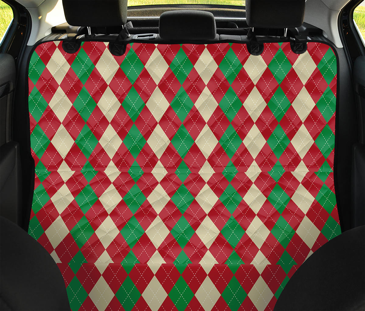 Christmas Themed Argyle Pattern Print Pet Car Back Seat Cover