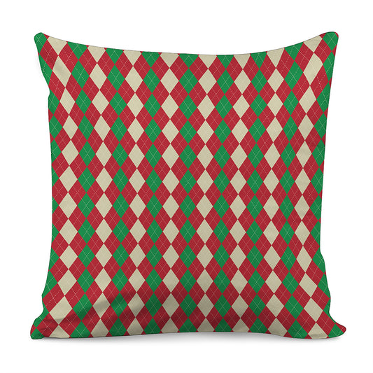 Christmas Themed Argyle Pattern Print Pillow Cover