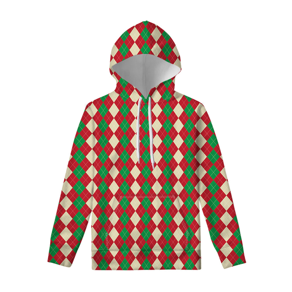 Christmas Themed Argyle Pattern Print Pullover Hoodie