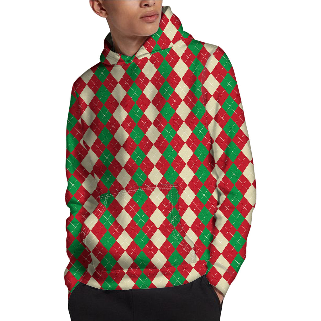 Christmas Themed Argyle Pattern Print Pullover Hoodie