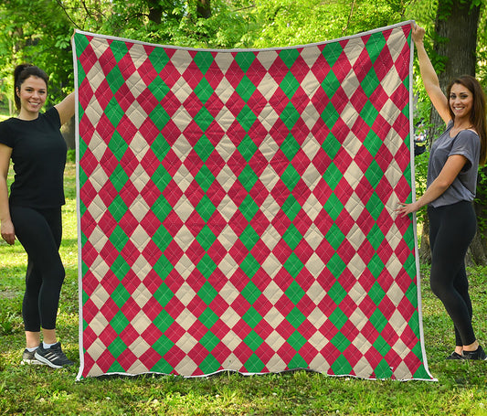Christmas Themed Argyle Pattern Print Quilt