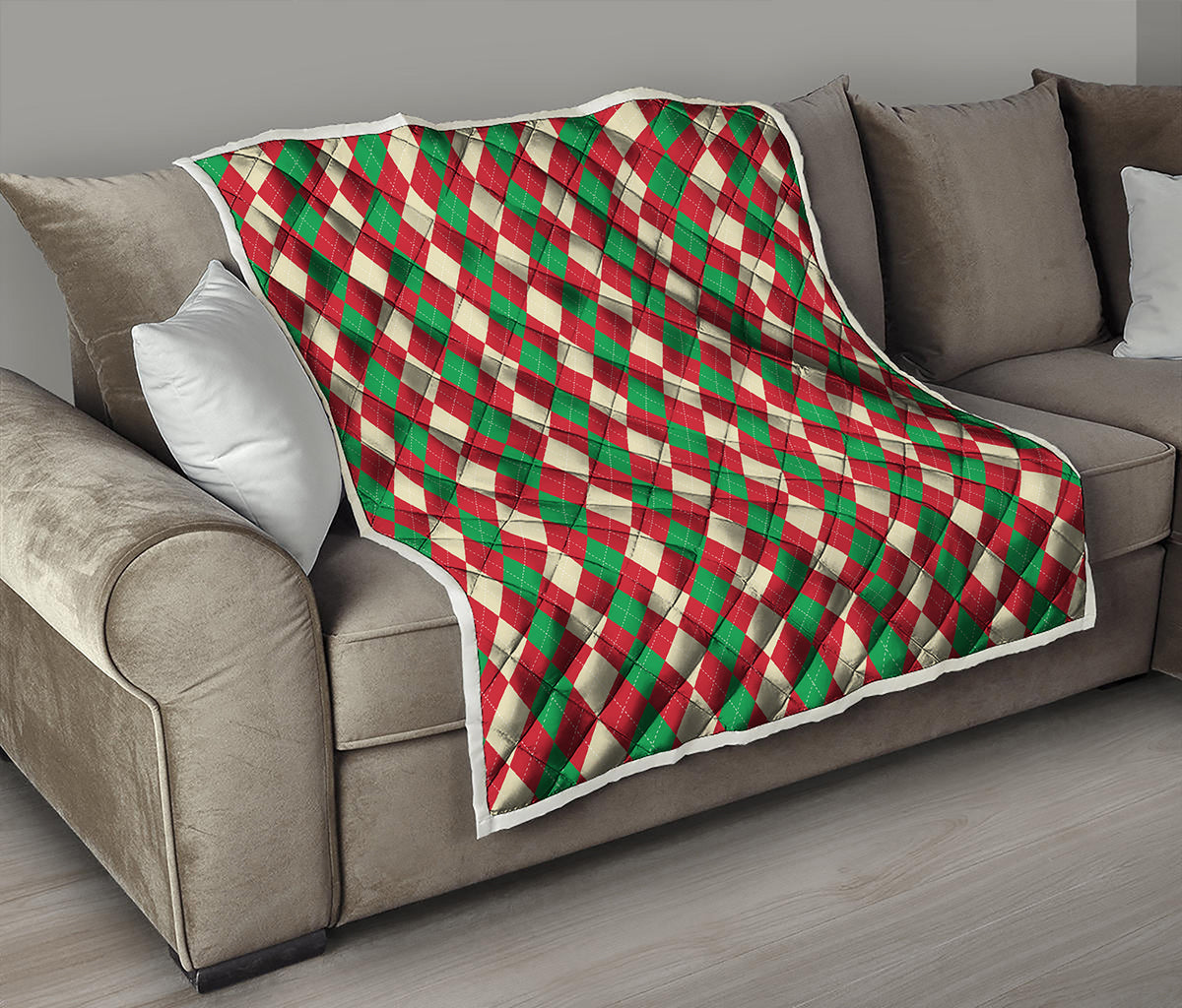 Christmas Themed Argyle Pattern Print Quilt