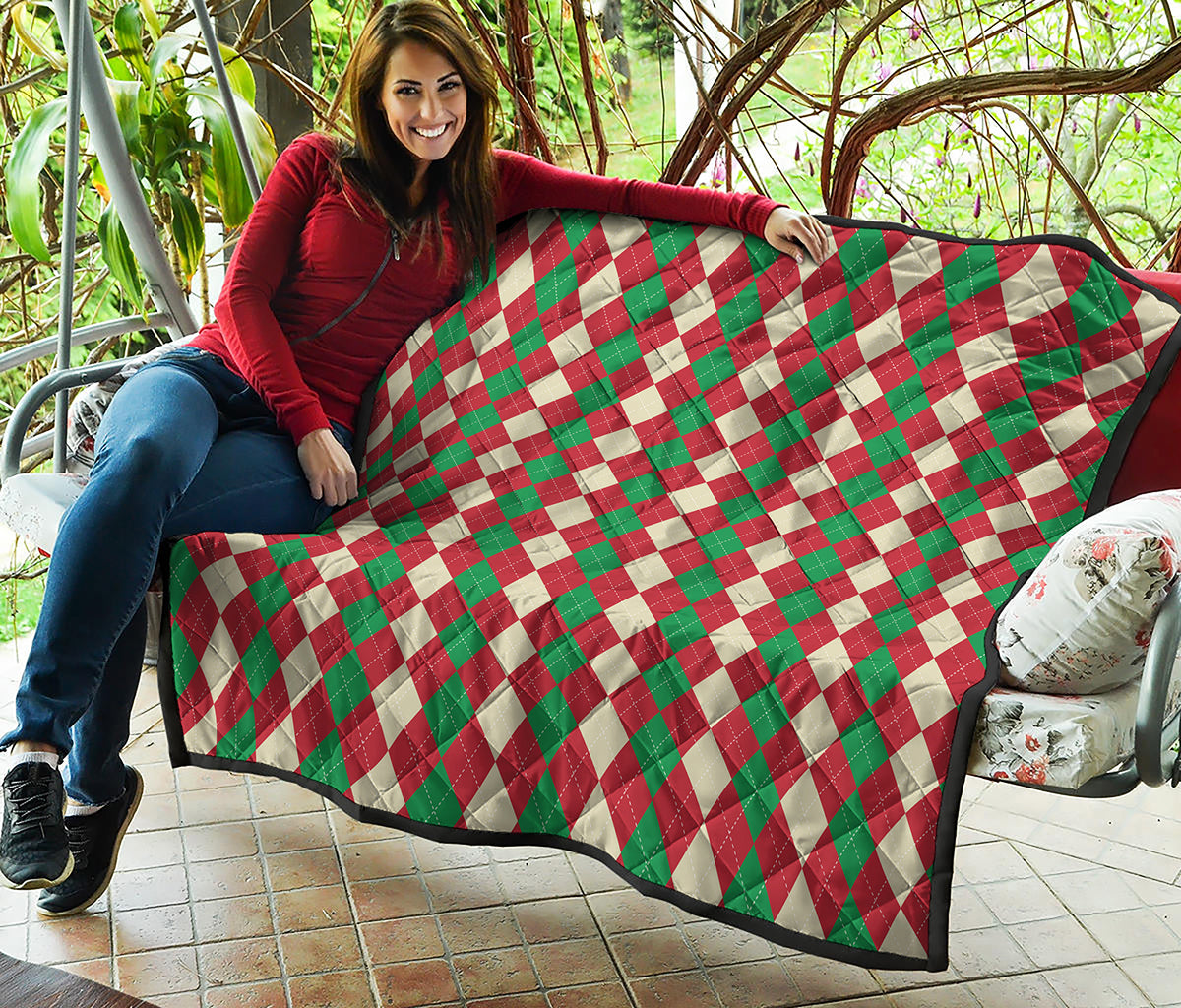 Christmas Themed Argyle Pattern Print Quilt