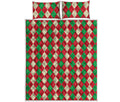 Christmas Themed Argyle Pattern Print Quilt Bed Set