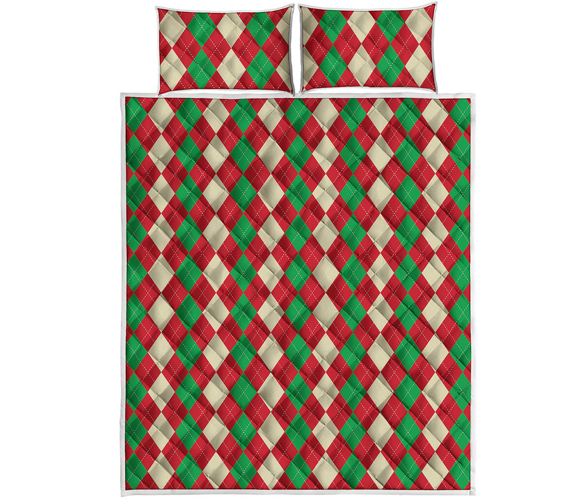 Christmas Themed Argyle Pattern Print Quilt Bed Set