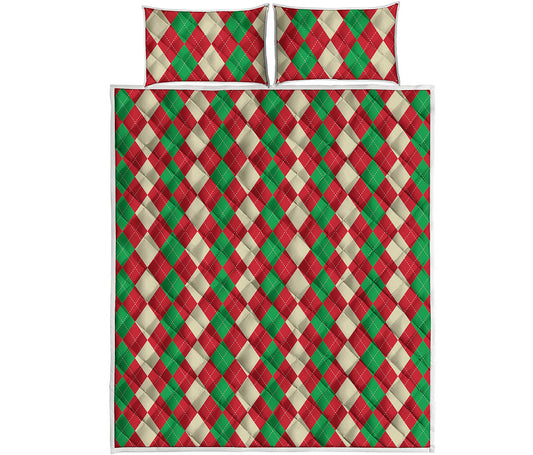 Christmas Themed Argyle Pattern Print Quilt Bed Set