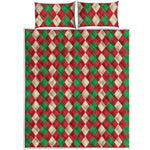 Christmas Themed Argyle Pattern Print Quilt Bed Set