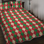 Christmas Themed Argyle Pattern Print Quilt Bed Set