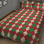 Christmas Themed Argyle Pattern Print Quilt Bed Set