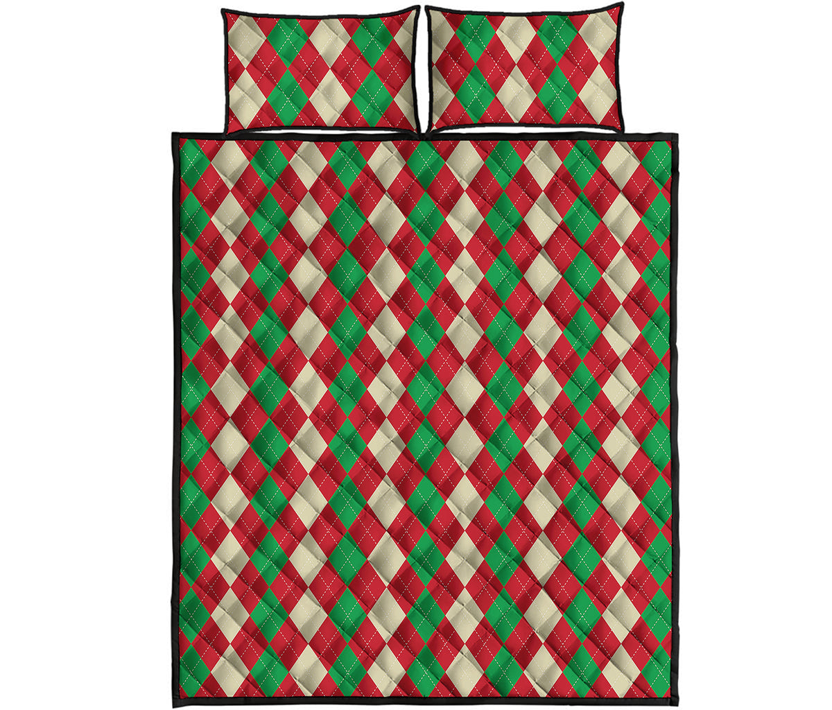 Christmas Themed Argyle Pattern Print Quilt Bed Set
