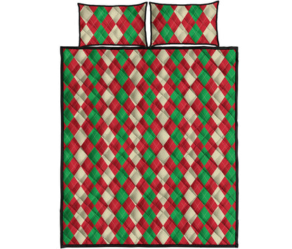 Christmas Themed Argyle Pattern Print Quilt Bed Set