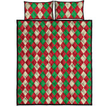 Christmas Themed Argyle Pattern Print Quilt Bed Set