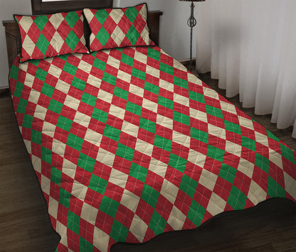 Christmas Themed Argyle Pattern Print Quilt Bed Set