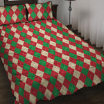 Christmas Themed Argyle Pattern Print Quilt Bed Set