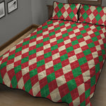 Christmas Themed Argyle Pattern Print Quilt Bed Set