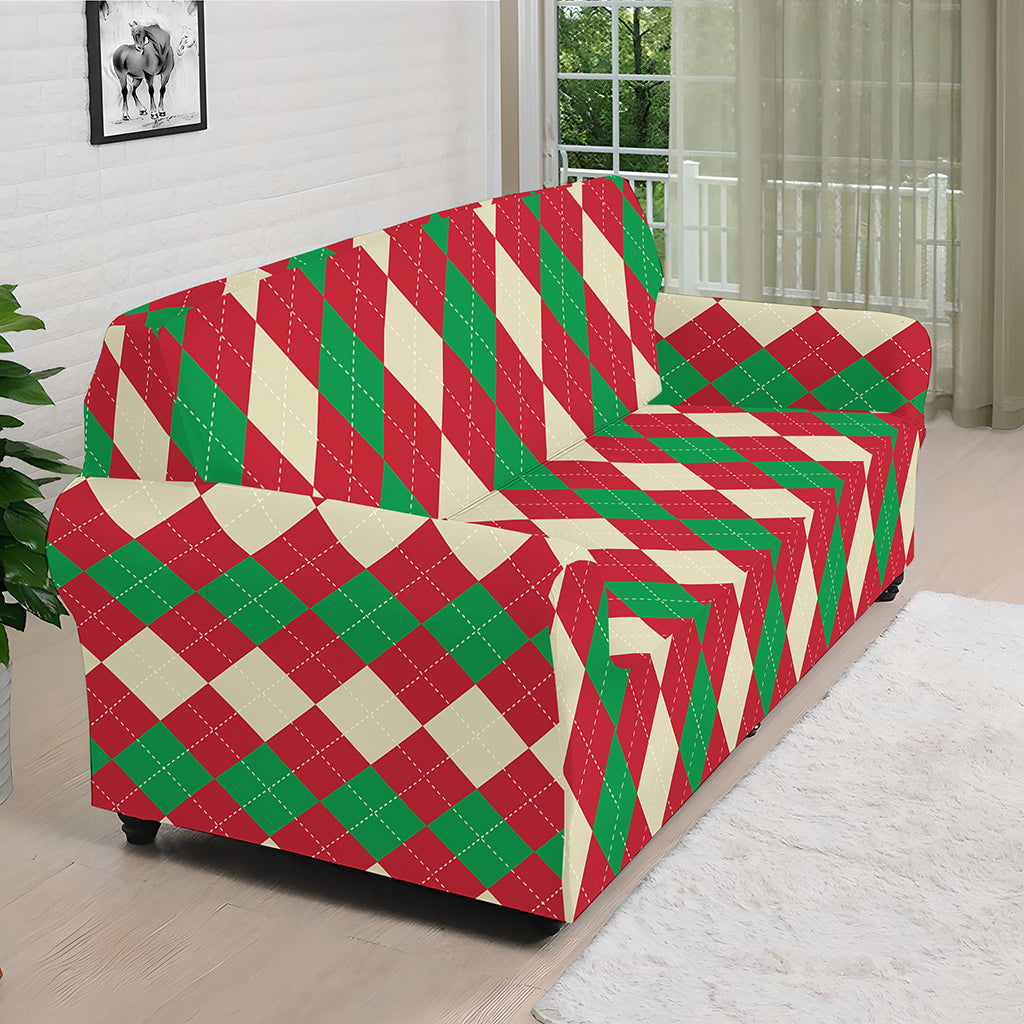 Christmas Themed Argyle Pattern Print Sofa Cover