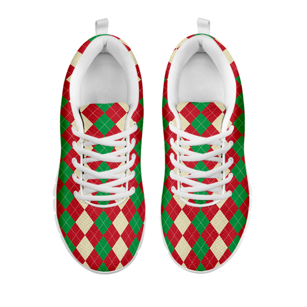 Christmas Themed Argyle Pattern Print White Sneakers