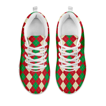 Christmas Themed Argyle Pattern Print White Sneakers