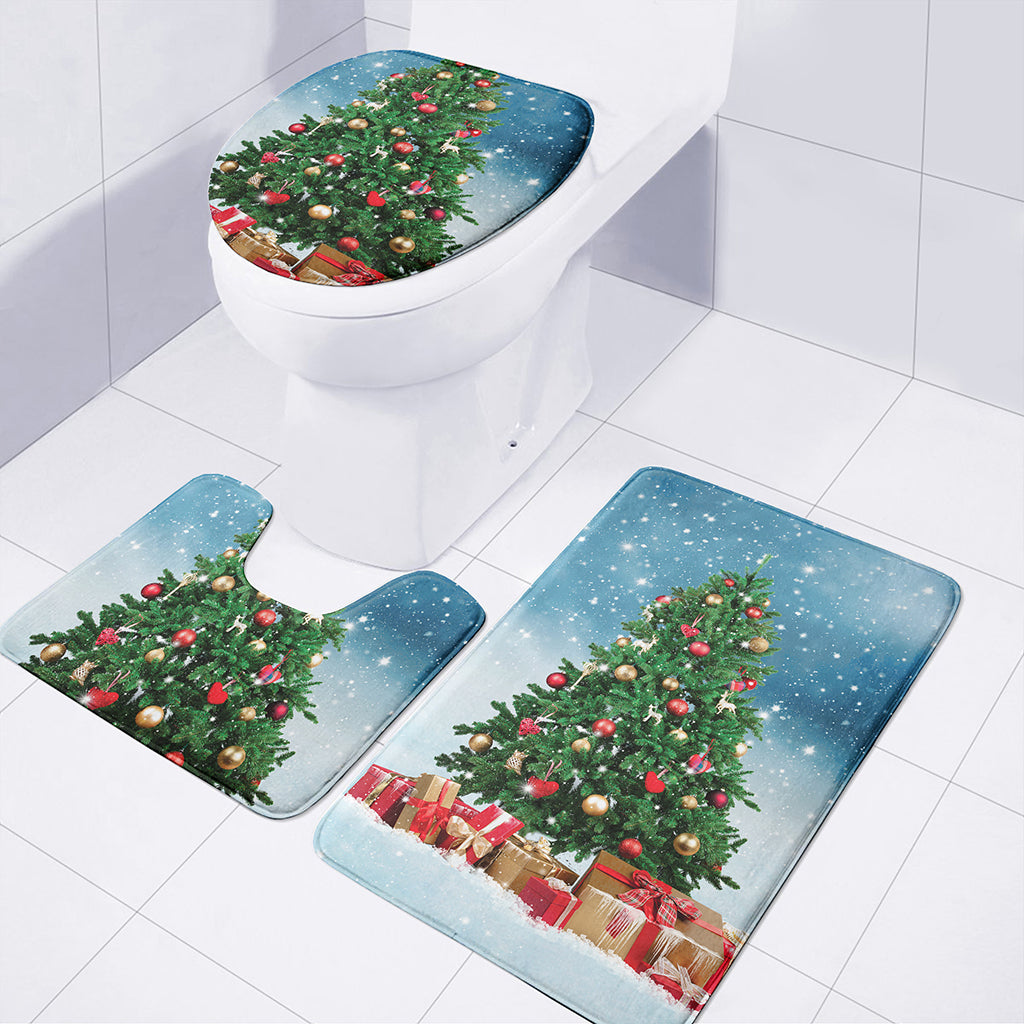 Christmas Tree And Snow Print 3 Piece Bath Mat Set