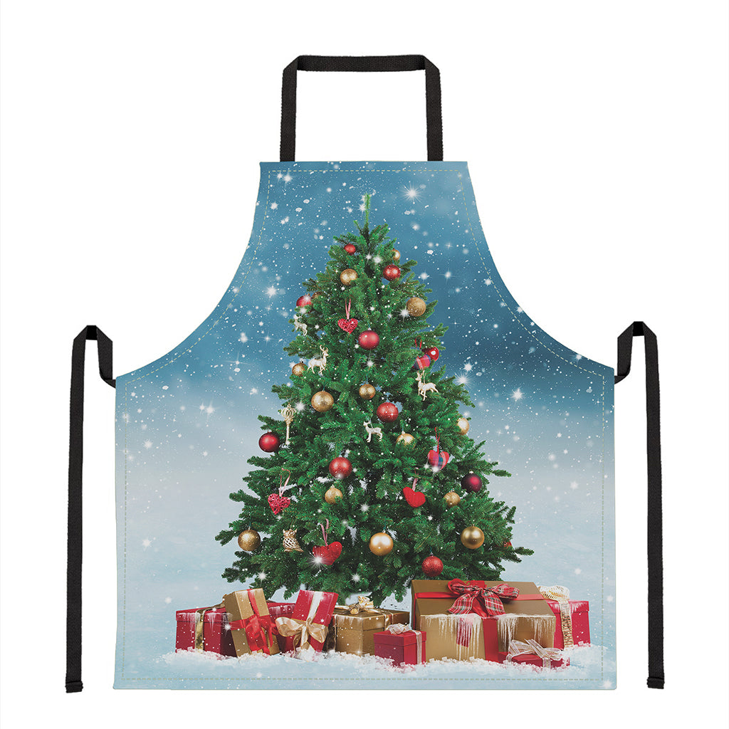 Christmas Tree And Snow Print Apron