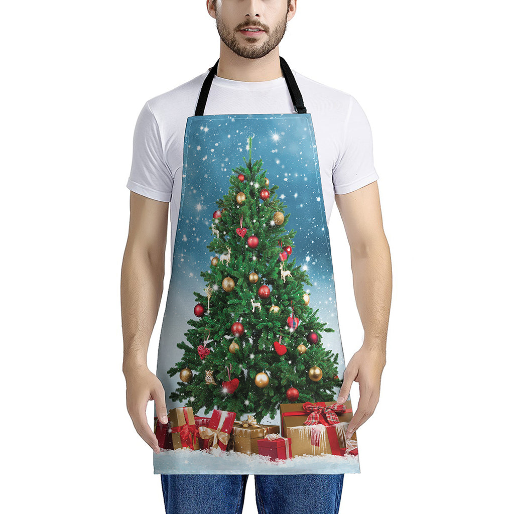 Christmas Tree And Snow Print Apron