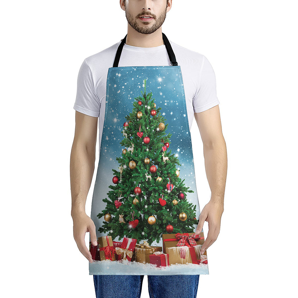 Christmas Tree And Snow Print Apron