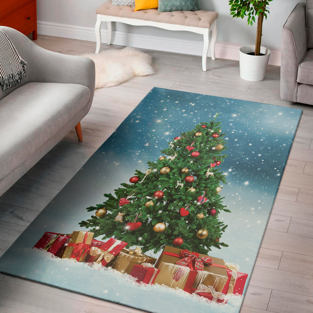 Christmas Tree And Snow Print Area Rug