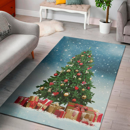Christmas Tree And Snow Print Area Rug