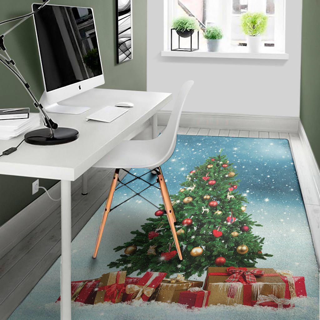 Christmas Tree And Snow Print Area Rug
