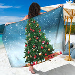 Christmas Tree And Snow Print Beach Sarong Wrap