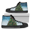 Christmas Tree And Snow Print Black High Top Sneakers