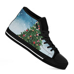 Christmas Tree And Snow Print Black High Top Shoes