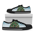 Christmas Tree And Snow Print Black Low Top Sneakers