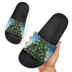 Christmas Tree And Snow Print Black Slide Sandals