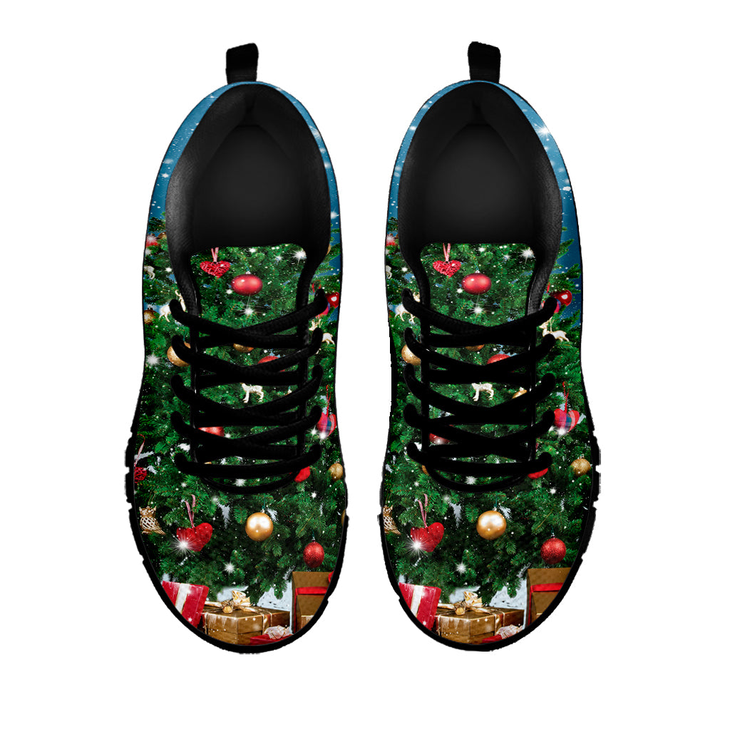 Christmas Tree And Snow Print Black Sneakers